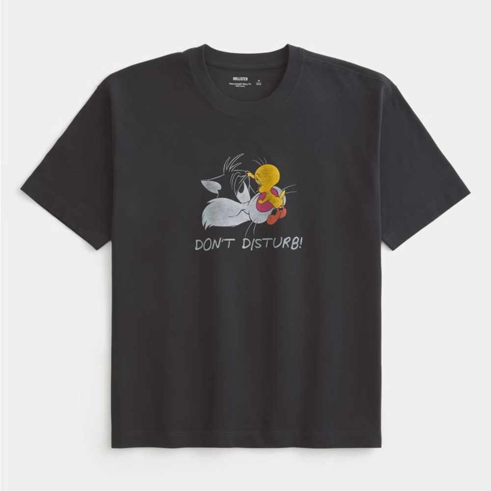 Hollister Black Tee with Yellow Tweety & Gray Sylvester Graphic
